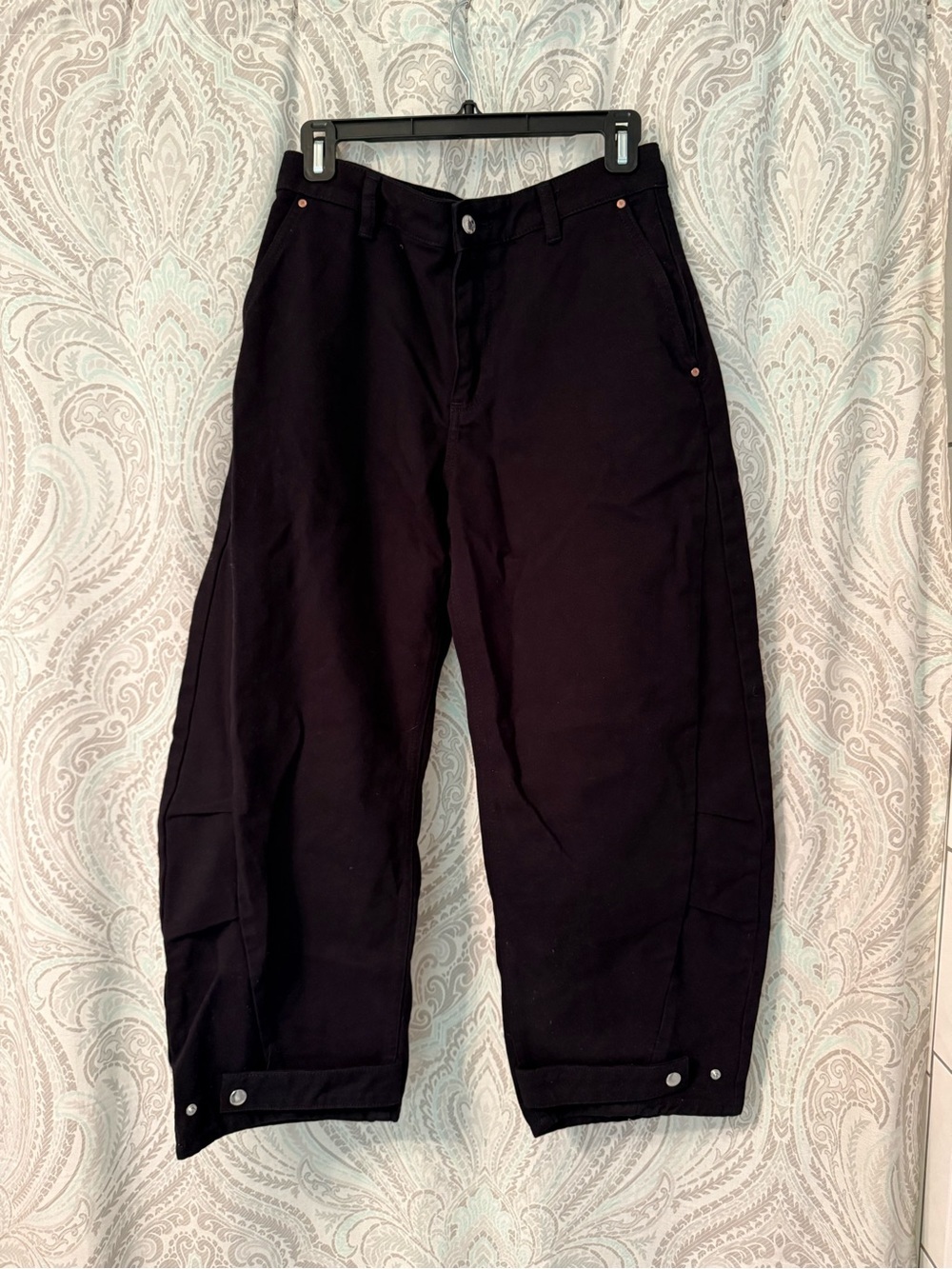 Zara Black Barrel Jeans with Ankle Tabs